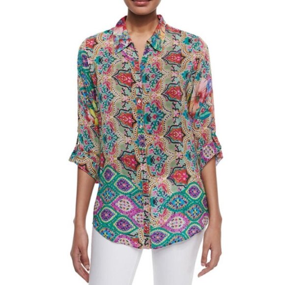 💕JOHNNY WAS💕 Deja Button-Front Blouse Large - Picture 2 of 11